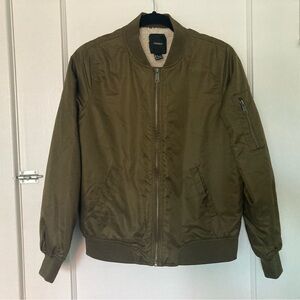 Forever 21 Satin Green Bomber with Teddy Lining